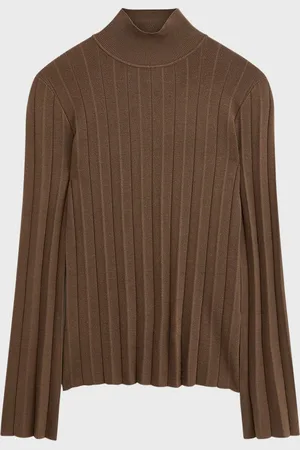 Joseph Mock-Neck Silk Stretch Plisse Sweater