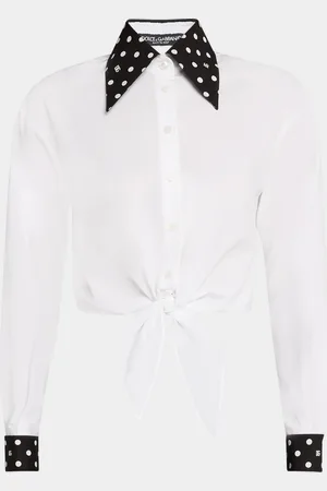 Dolce & Gabbana Polka-Dot Collar Tie Crop Cotton Shirt