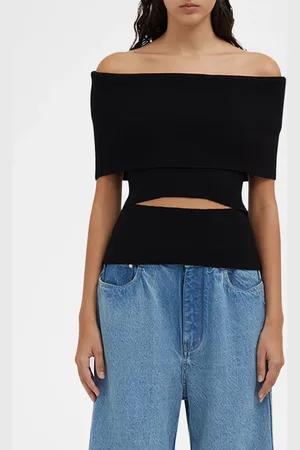 CHRISTOPHER ESBER Off-Shoulder Slashed Knit Shawl Top