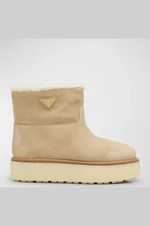 Prada Suede Shearling Cozy Platform Booties