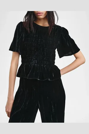 Rails Rosie Smocked Peplum-Hem Velvet Blouse