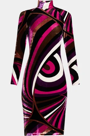 Puccini Iride Velvet Turtleneck Long-Sleeve Dress