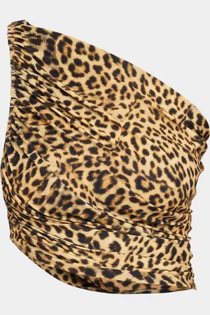 Norma Kamali Diana Leopard Shirred Bikini Top