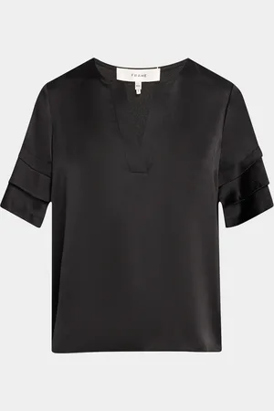 Frame Tiered Short-Sleeve Satin Blouse