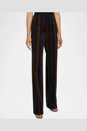 Santorelli Prima Straight-Leg Striped Velvet Pants