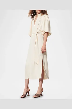 FIGUE Dani Belted Puff-Sleeve Midi Shirtdress