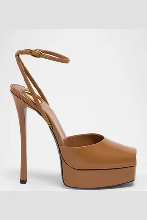 Saint Laurent La Scandale Leather Peep-Toe Platform Sandals