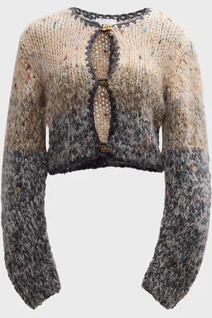 Ganni Chunky Marled Hand-Knit Cropped Cardigan