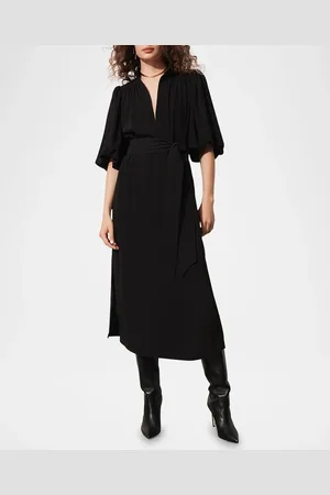 FIGUE Dani Puff-Sleeve Belted Midi Dress