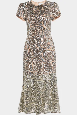 Milly Tahlia Sequin Rose Flounce Midi Dress