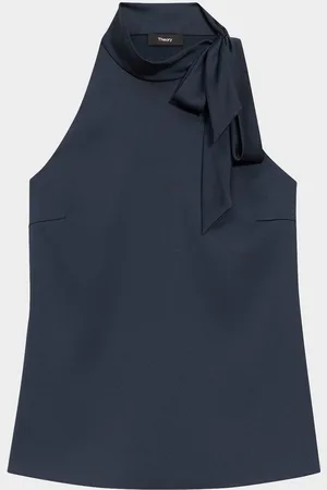 THEORY Satin Tie Halter Blouse