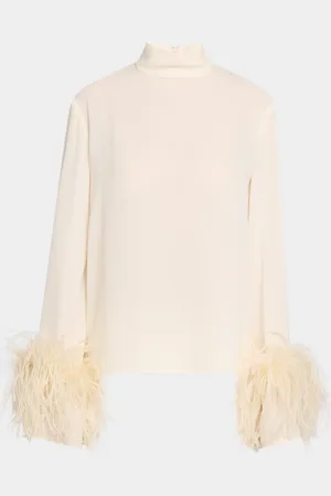 LAPOINTE Feather-Cuff Long-Sleeve Lightweight Georgette Top