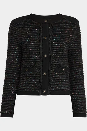 Milly Sequin Textured-Knit Cardigan Jacket