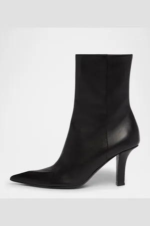Amina Muaddi Christine Leather Zip Ankle Booties