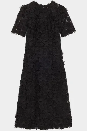 Carolina Herrera Floral Lace Short-Sleeve Illusion Dress