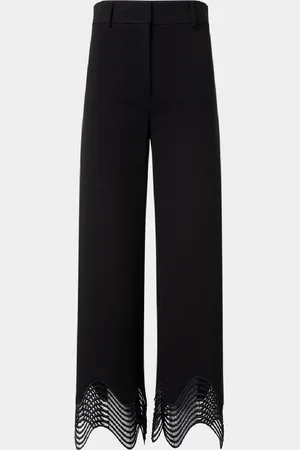 AKRIS Chieko Waved Lace Wide Leg Jersey Pants