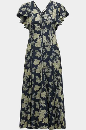 ULLA JOHNSON Evette Seamed Floral-Print Midi Dress