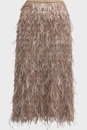 Brunello Cucinelli Chandelier Embroidered Crispy Silk Chiffon Midi Skirt