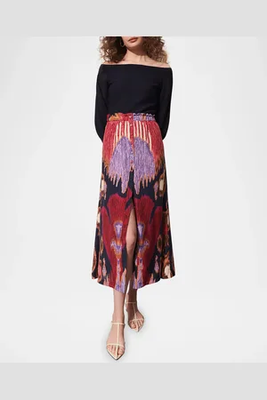 FIGUE Bastien Ikat-Print Button-Front Midi Skirt