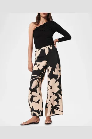 FIGUE Devon Floral-Print Silk Straight-Leg Pull-On Pants