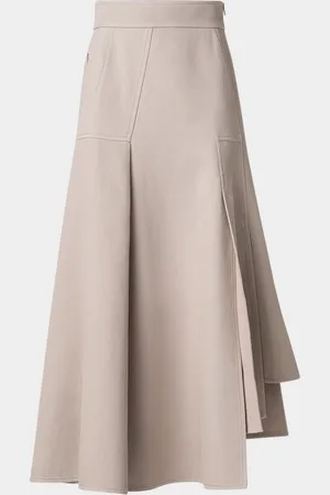 AKRIS Asymmetric Pleated Cotton Midi Skirt