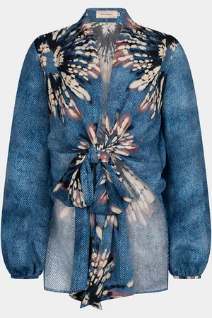 Silvia Tcherassi Honey Flower-Print Long-Sleeve Tie Blouse