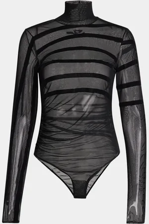 Jean Paul Gaultier Flocked Mariniere Logo Mesh Turtleneck Bodysuit