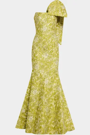 JOVANI One-Shoulder Bow Brocade Mermaid Gown