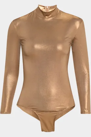 LAPOINTE Metallic Coated Jersey Mock-Neck Bodysuit