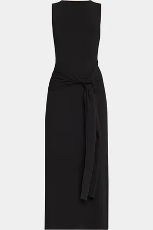 LAPOINTE Waist-Tie Sleeveless Matte Viscose Midi Dress