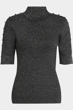 ELIE TAHARI The Samantha Metallic Mock-Neck Sweater