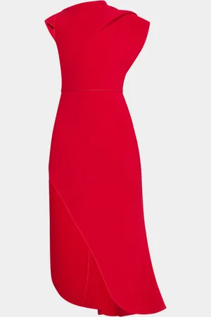 JOVANI High-Neck Cap-Sleeve Tulip Midi Dress