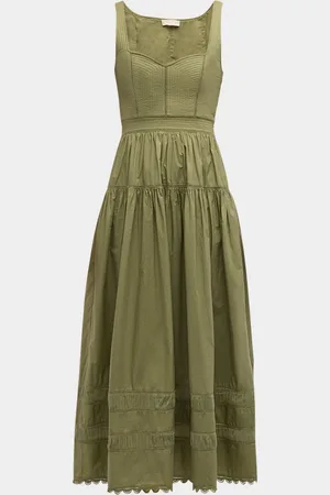 ULLA JOHNSON Isadora Ruched Lace-Inset Sweetheart Maxi Dress