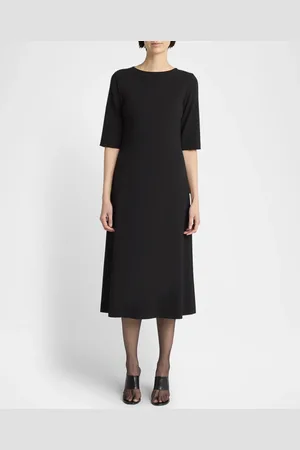 The Row Solene Elbow-Sleeve Crepe Midi A-Line Dress