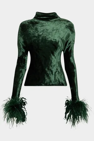 LAPOINTE Feather-Cuffs Velvet Dolman Top