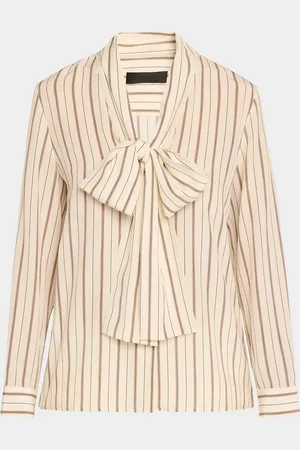 NILI LOTAN Angelique Stripe Tie-Neck Silk Blouse