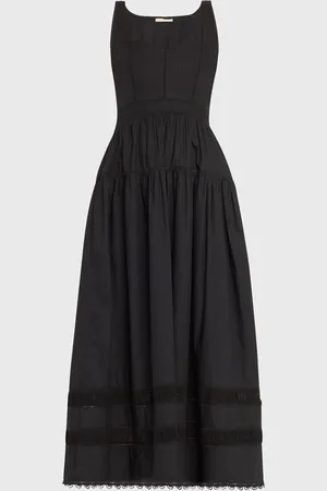 ULLA JOHNSON Isadora Ruched Lace-Inset Sweetheart Maxi Dress