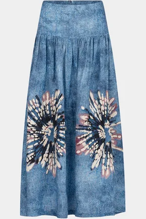 Silvia Tcherassi Abla Flower-Print Linen Drop-Waist Maxi Skirt
