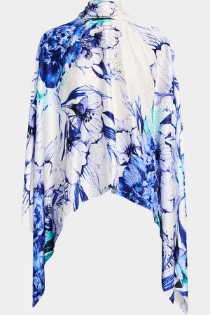 Emanuel Ungaro Floral-Print Turtleneck Cape Blouse