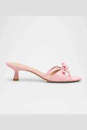 Stuart Weitzman Felicity Leather Bow Kitten-Heel Mules