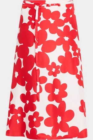 Marni Floral-Print Belted Midi Silk Skirt