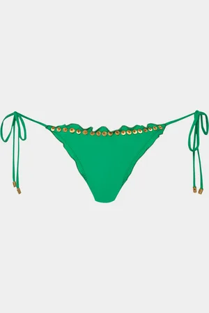 PQ Swim Embroidered Lettuce Edge Tie Full Bikini Bottoms