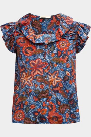 ULLA JOHNSON Ivette Floral-Print Ruffle Silk Top