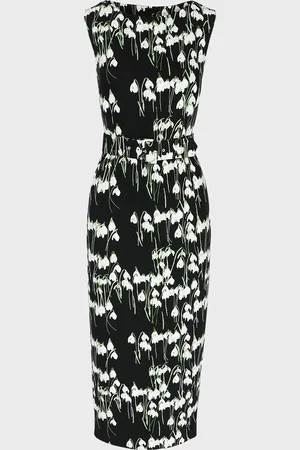 Bernadette Flower-Print Boat-Neck Belted Midi Dress