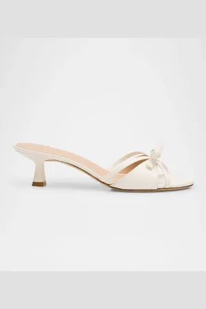 Stuart Weitzman Felicity Leather Bow Kitten-Heel Mules