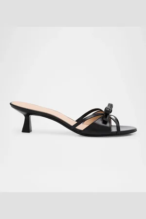 Stuart Weitzman Felicity Leather Bow Kitten-Heel Mules