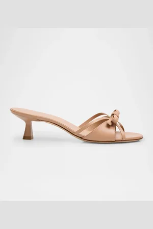 Stuart Weitzman Felicity Leather Bow Kitten-Heel Mules