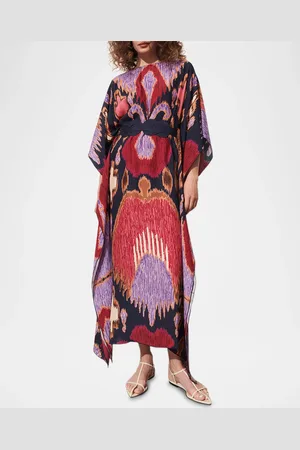 FIGUE Elizabeth Ikat-Print Belted Maxi Kaftan Dress