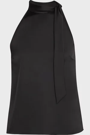 THEORY Satin Tie Halter Blouse