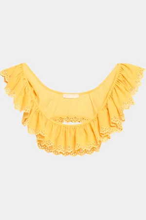 ULLA JOHNSON Selena Embroidered Flutter Bikini Top